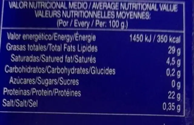 Atún claro en aceite de oliva nutrition facts table
