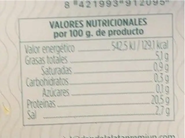 Filetes de Anchoa nutrition facts table
