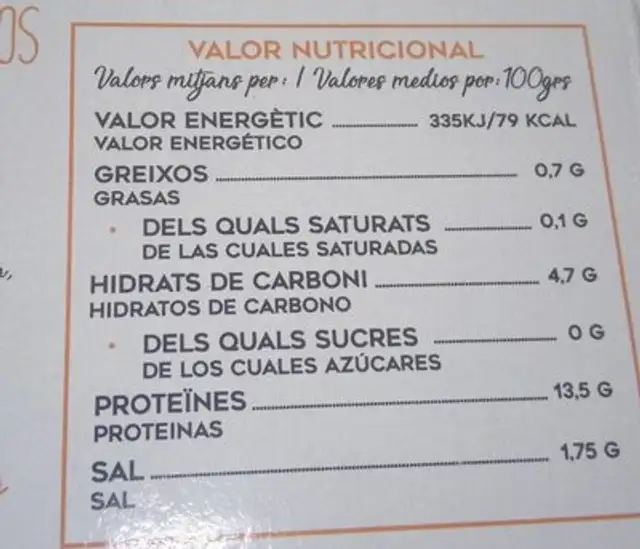 Berberechos nutrition facts table
