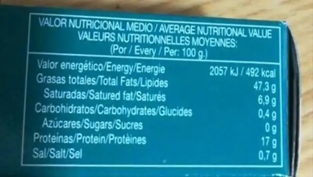 Caballitas en aceite de girasol nutrition facts table