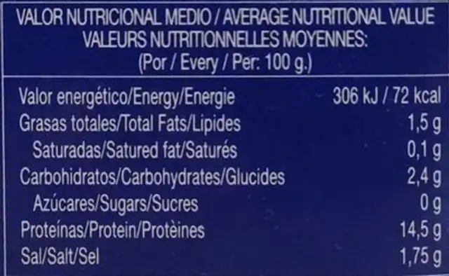 Pulpitos en aceite de Oliva nutrition facts table