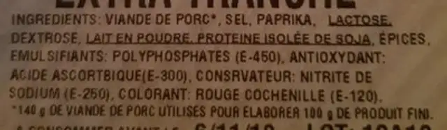 Chorizo gran vela extra tranche ingredients label