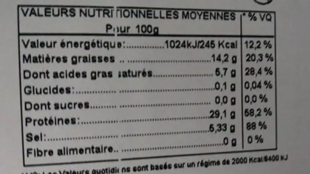 Jambon Serrano 11 mois nutrition facts table