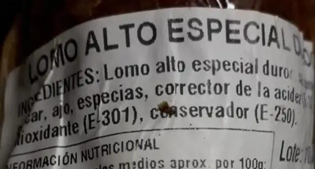 Lomo Alto Especial ingredients label