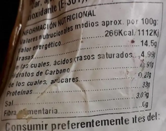 Lomo Alto Especial nutrition facts table