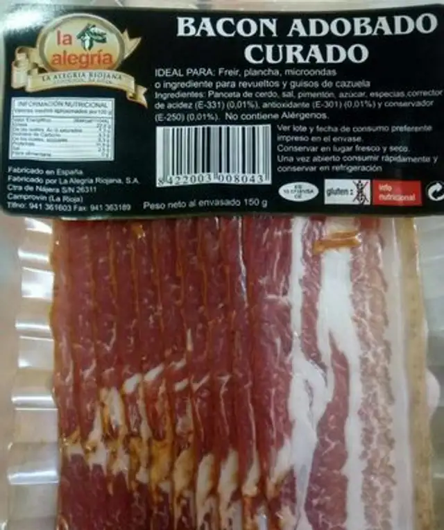 Bacon adobado curado
