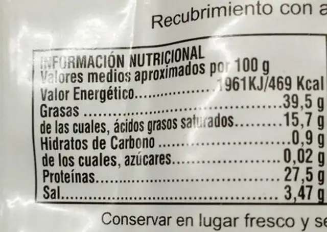 VELITA SALCHICHON IBERICO EXTRA nutrition facts table