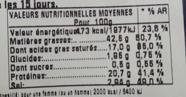 Chorizo sarth doux nutrition facts table