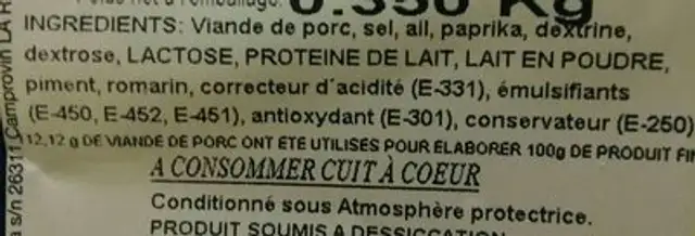 Rosario barbecue doux ingredients label