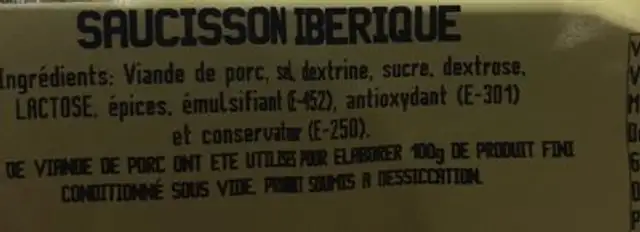 Saucisson Iberique ingredients label