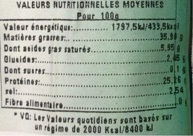 Fuet extra poivre noir nutrition facts table