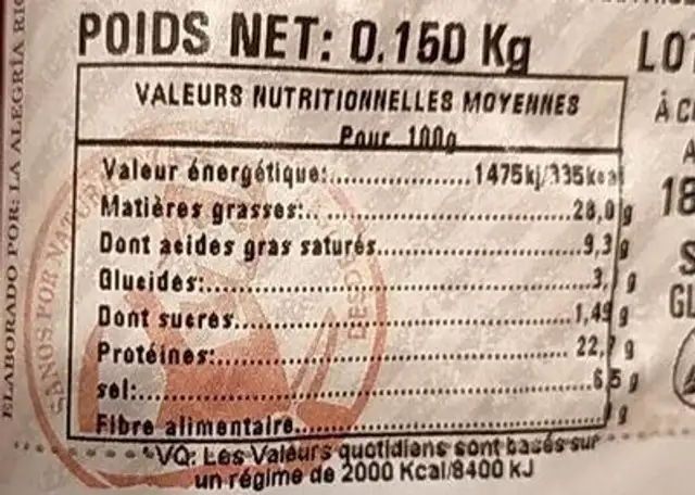 Fouet extra chorizo nutrition facts table