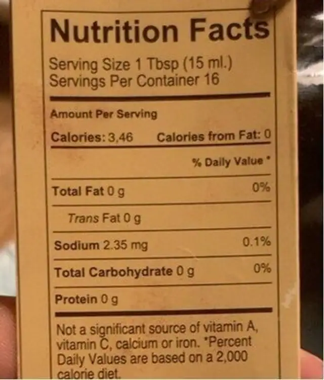 Vinagre de Jerez nutrition facts table