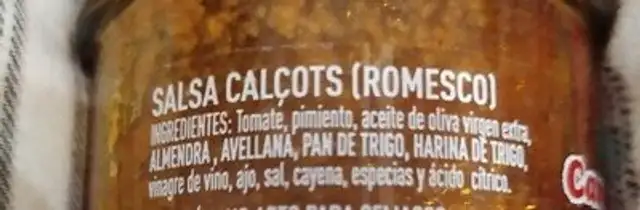 Salsa calçots picante ingredients label
