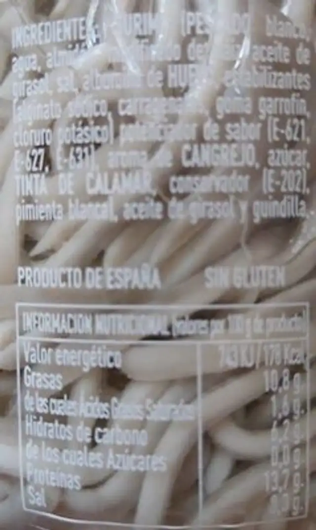 Surimi de angulas nutrition facts table