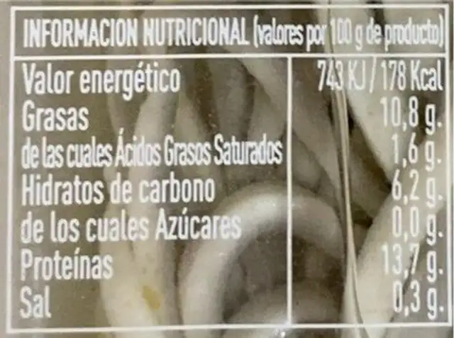 Surimi de angulas nutrition facts table