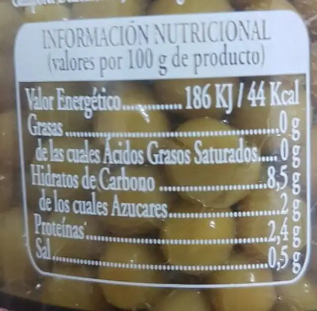 Guisantes nutrition facts table