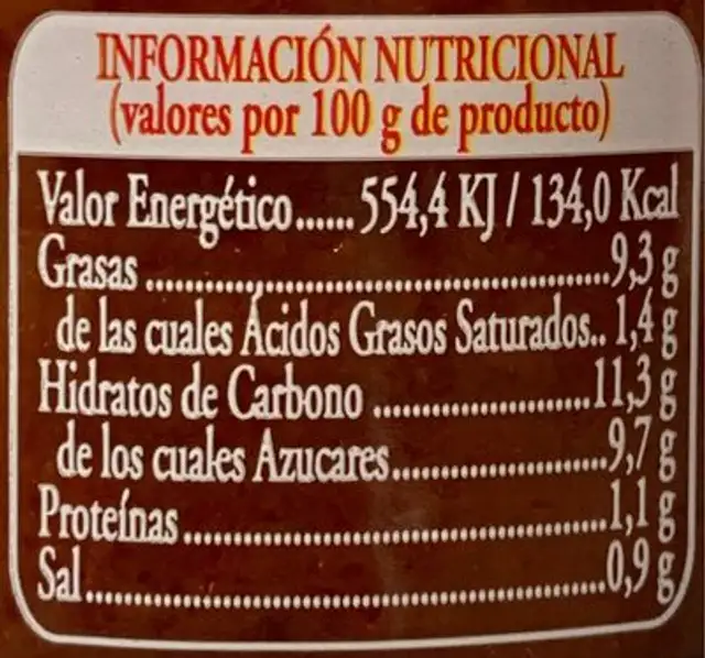 Tomate frito nutrition facts table
