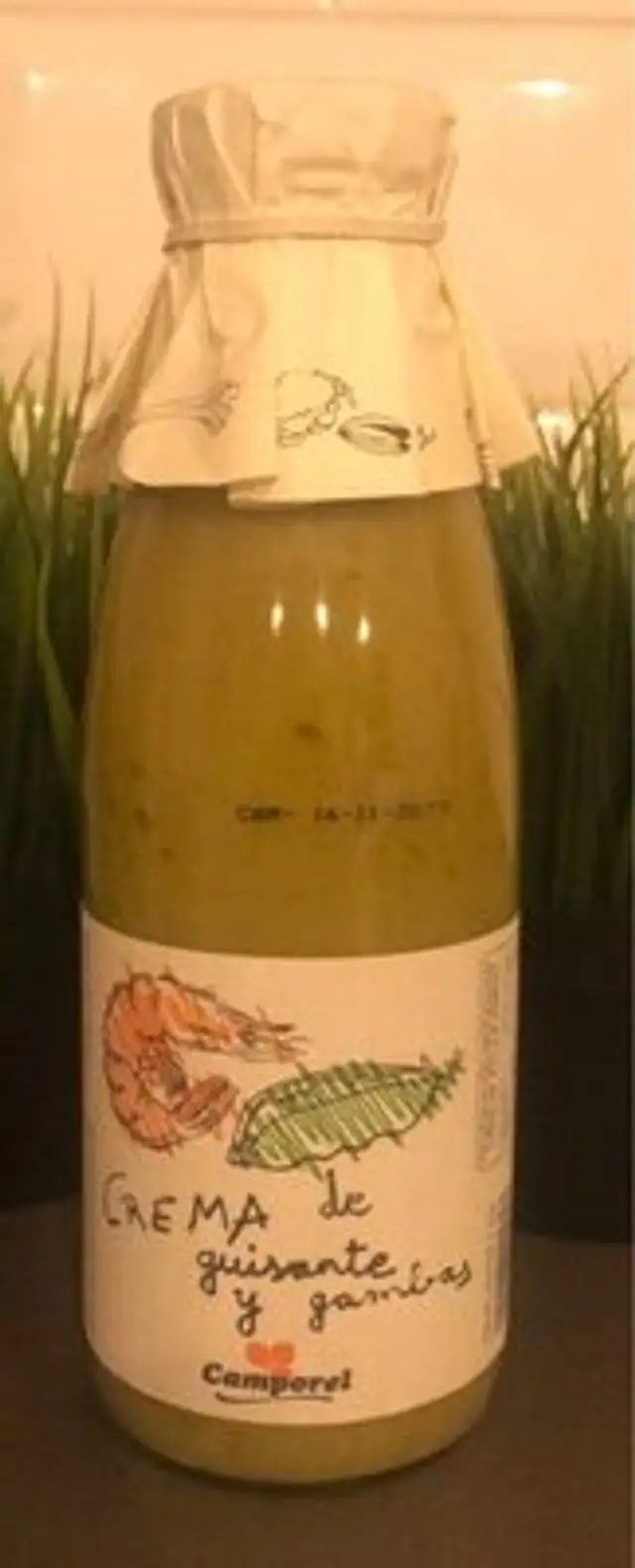 Crema de guisante y gambas