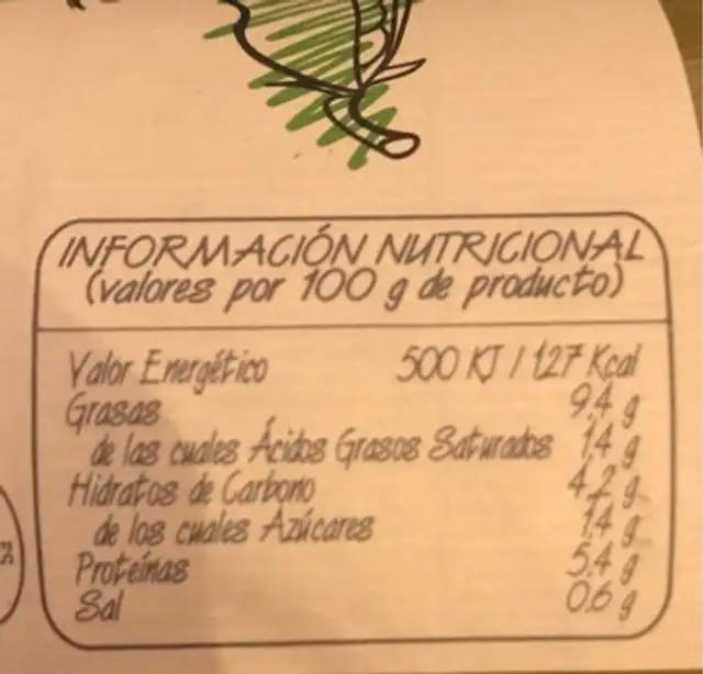 Crema de guisante y gambas nutrition facts table