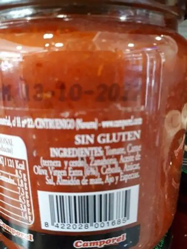 Salsa boloñesa ingredients label