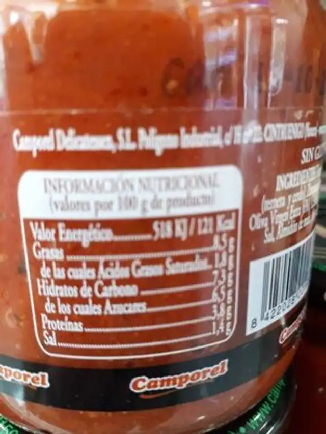 Salsa boloñesa nutrition facts table