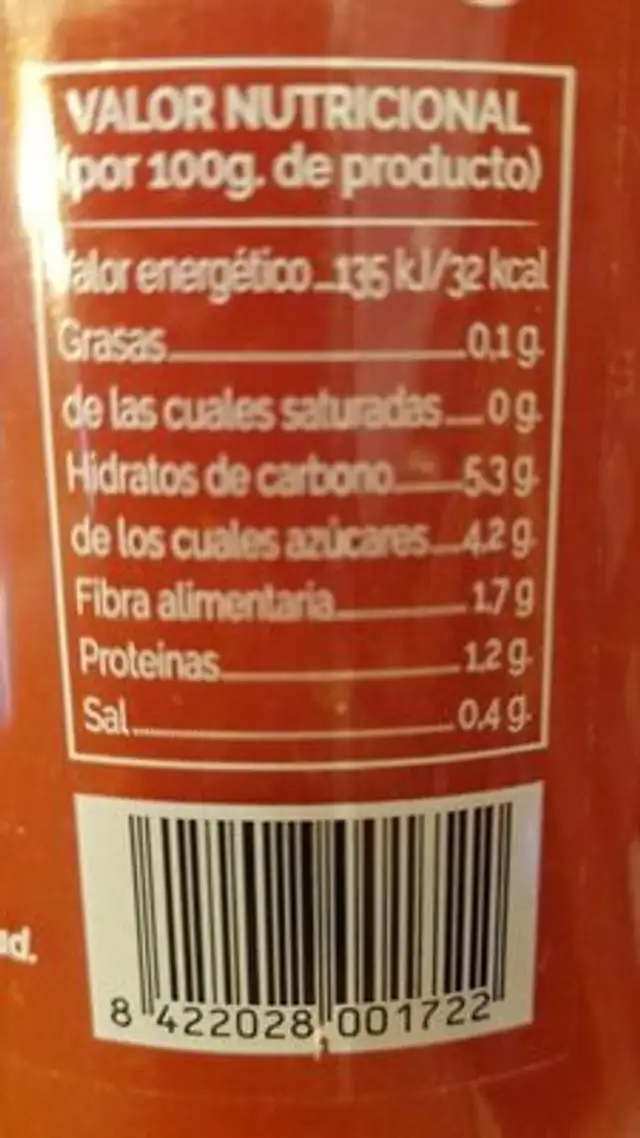 Tomate triturado nutrition facts table