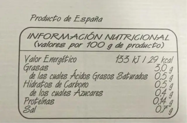Caldo de verduras nutrition facts table