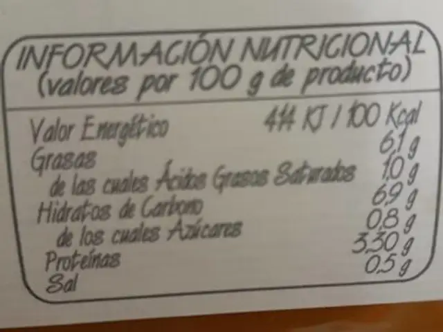 Crema de garbanzos nutrition facts table