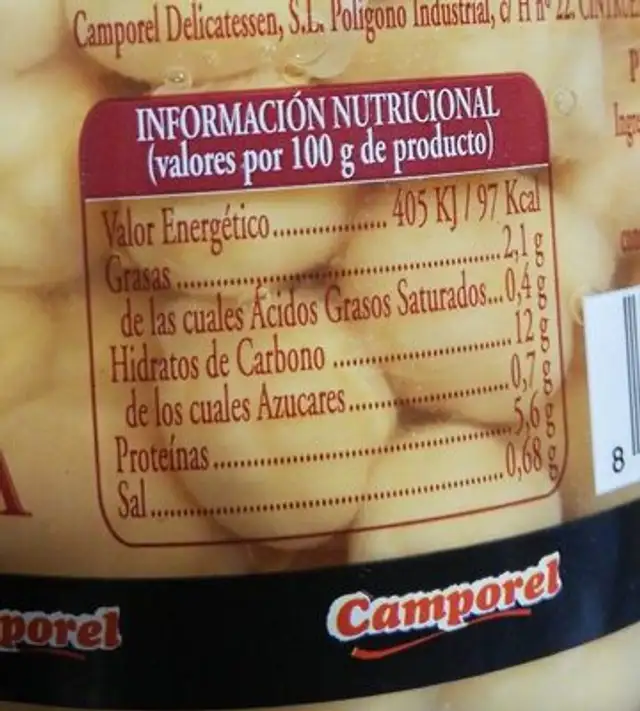 Garbanzos cocidos extra nutrition facts table