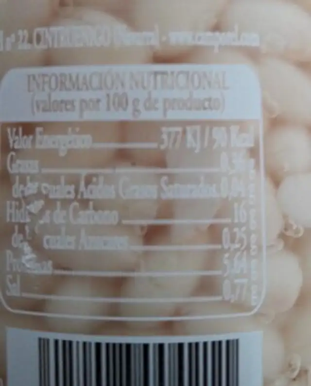 Fesols extra nutrition facts table