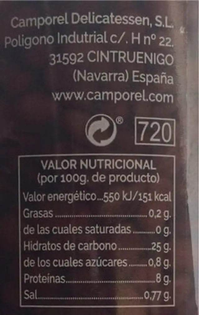 Azuki (alubia japonesa) nutrition facts table