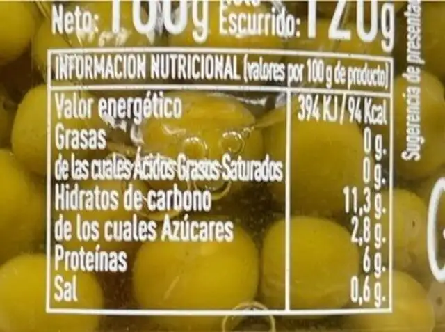 Guisante nutrition facts table