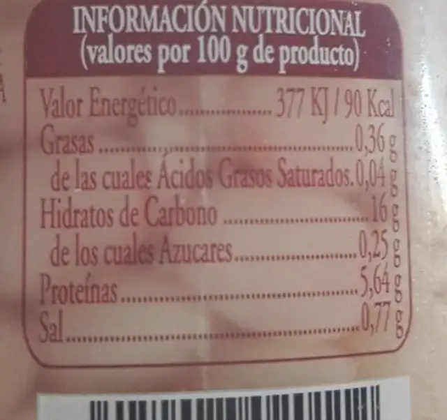 Potxas Camporel nutrition facts table