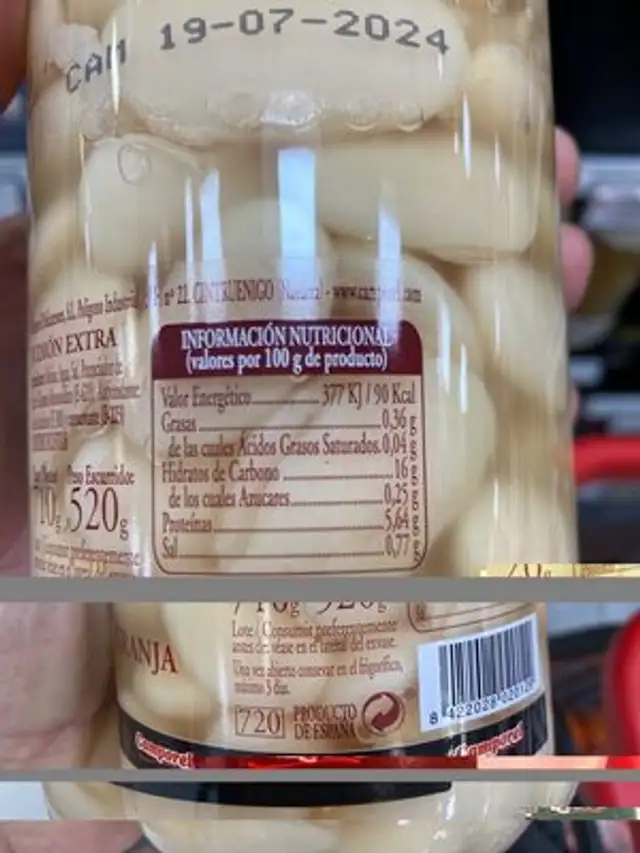 Unknown nutrition facts table