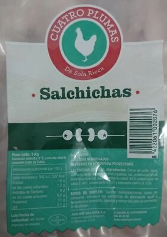 Salchillas de pollo nutrition facts table