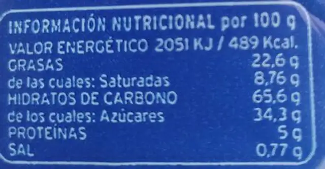 Roscos de vino Málaga nutrition facts table