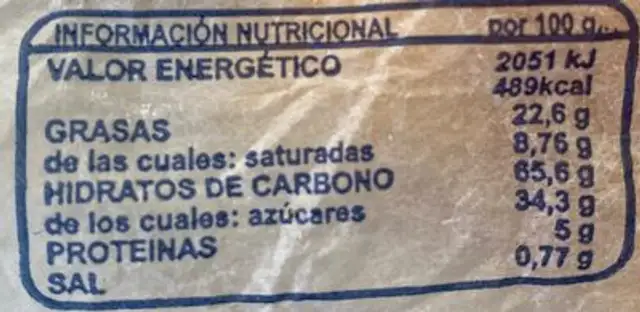 Roscos de vino nutrition facts table