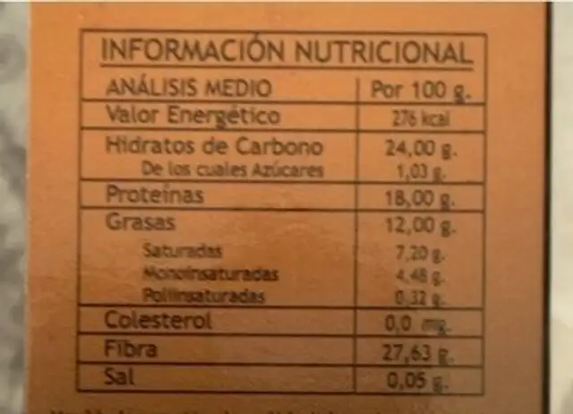 Cacao Puro Maykhel nutrition facts table
