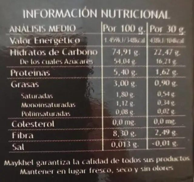 Chocolate a la taza Avellana nutrition facts table