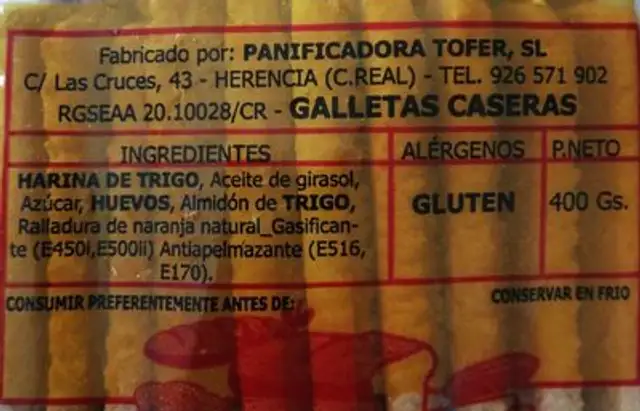 Galletas caseras nutrition facts table