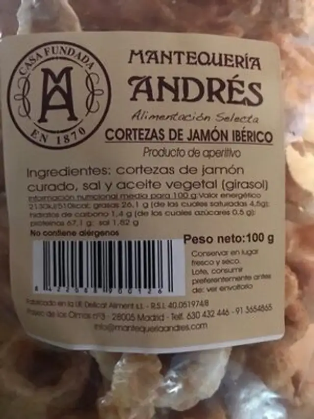 Cortezas de jamón ibérico nutrition facts table