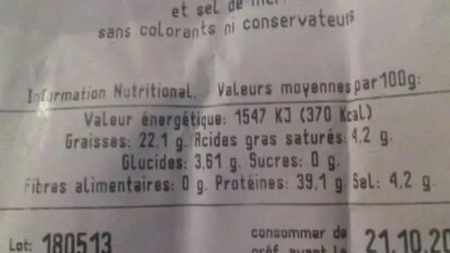 Oeuf de muges ingredients label