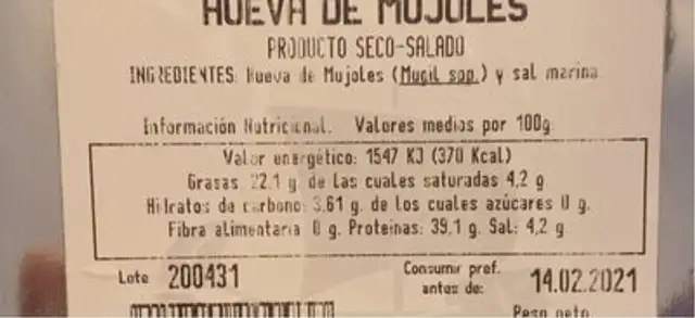 Oeuf de muges nutrition facts table