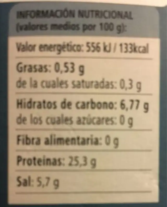 Atun ahumados nutrition facts table