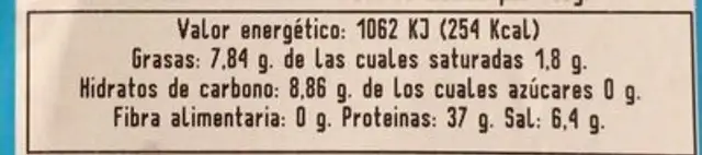 Hueva de maruca nutrition facts table