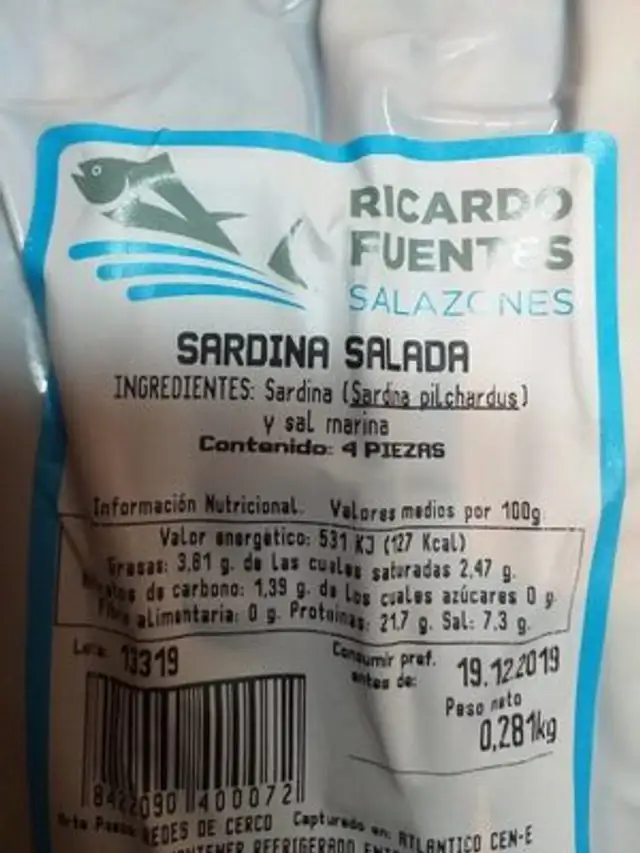 Sardina salada nutrition facts table