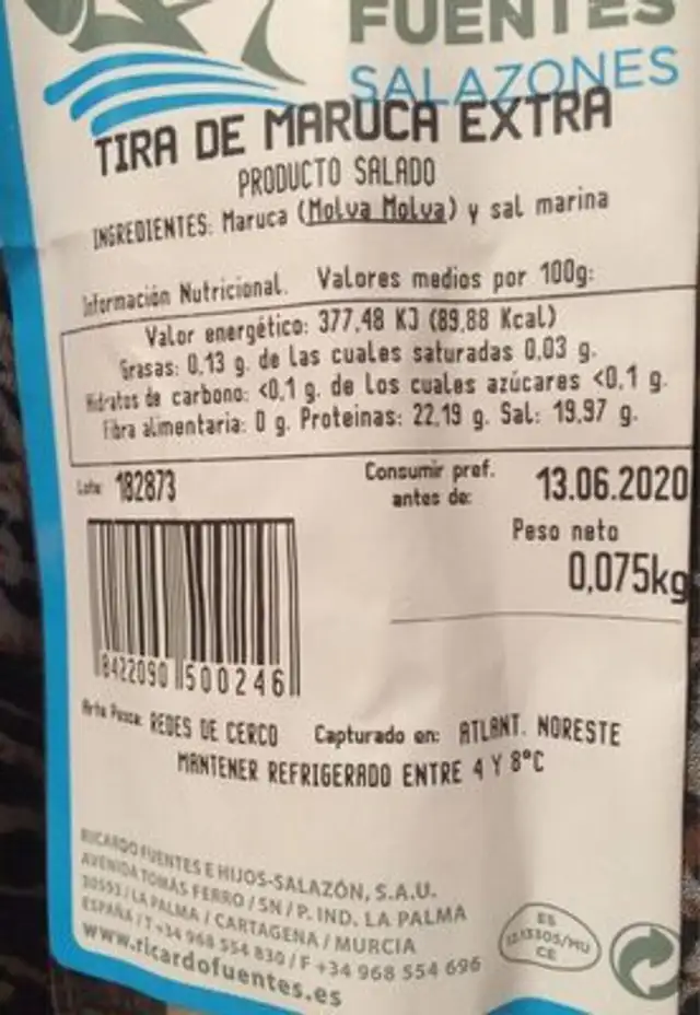 Tira de marica extra nutrition facts table