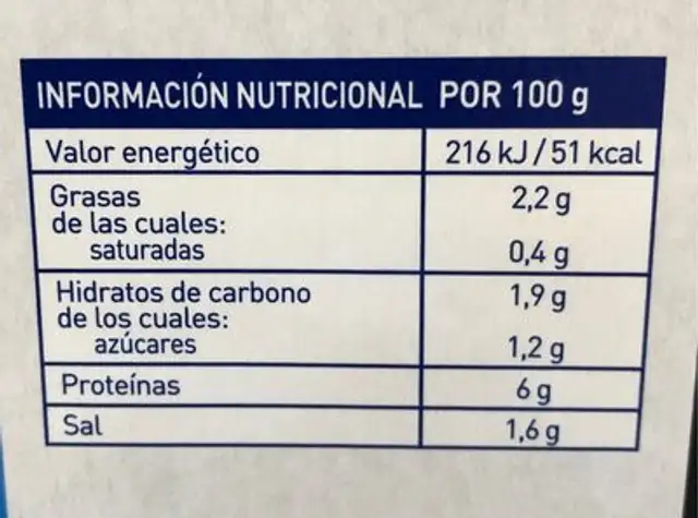 Mejillones salsa de tomate nutrition facts table