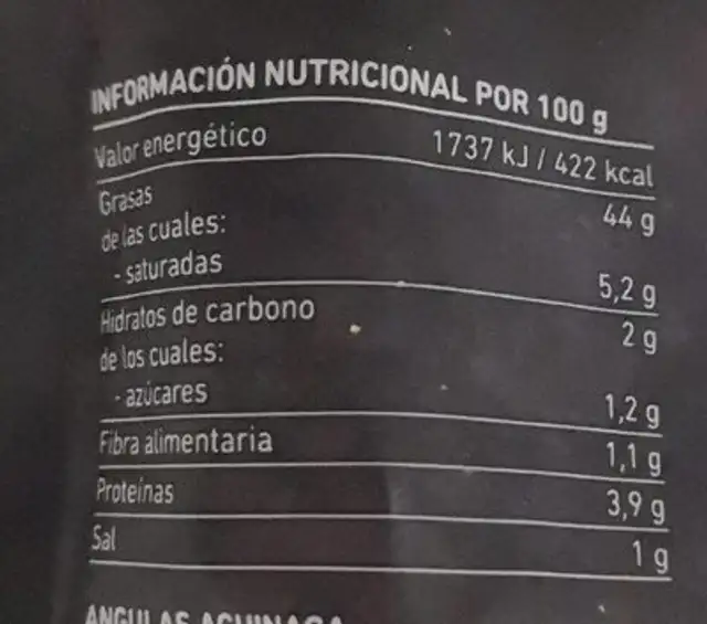 Mix Campero nutrition facts table